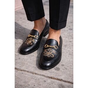Gucci Kingsnake Horsebit Loafers Mens 8 Black Leather Jordaan  Good Embroidered